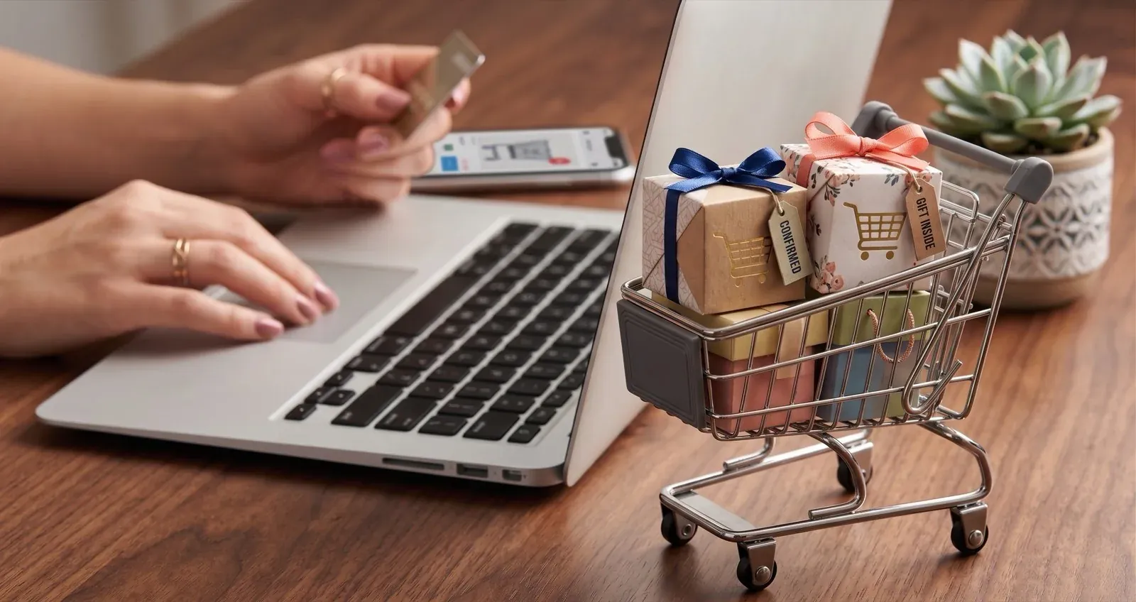Carrito de la compra en un almacén de comercio electrónico